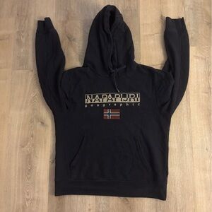 Napapijri Geographic Flag Logo Hoodie Navy Blue 2023 Apres-Ski Streetwear M